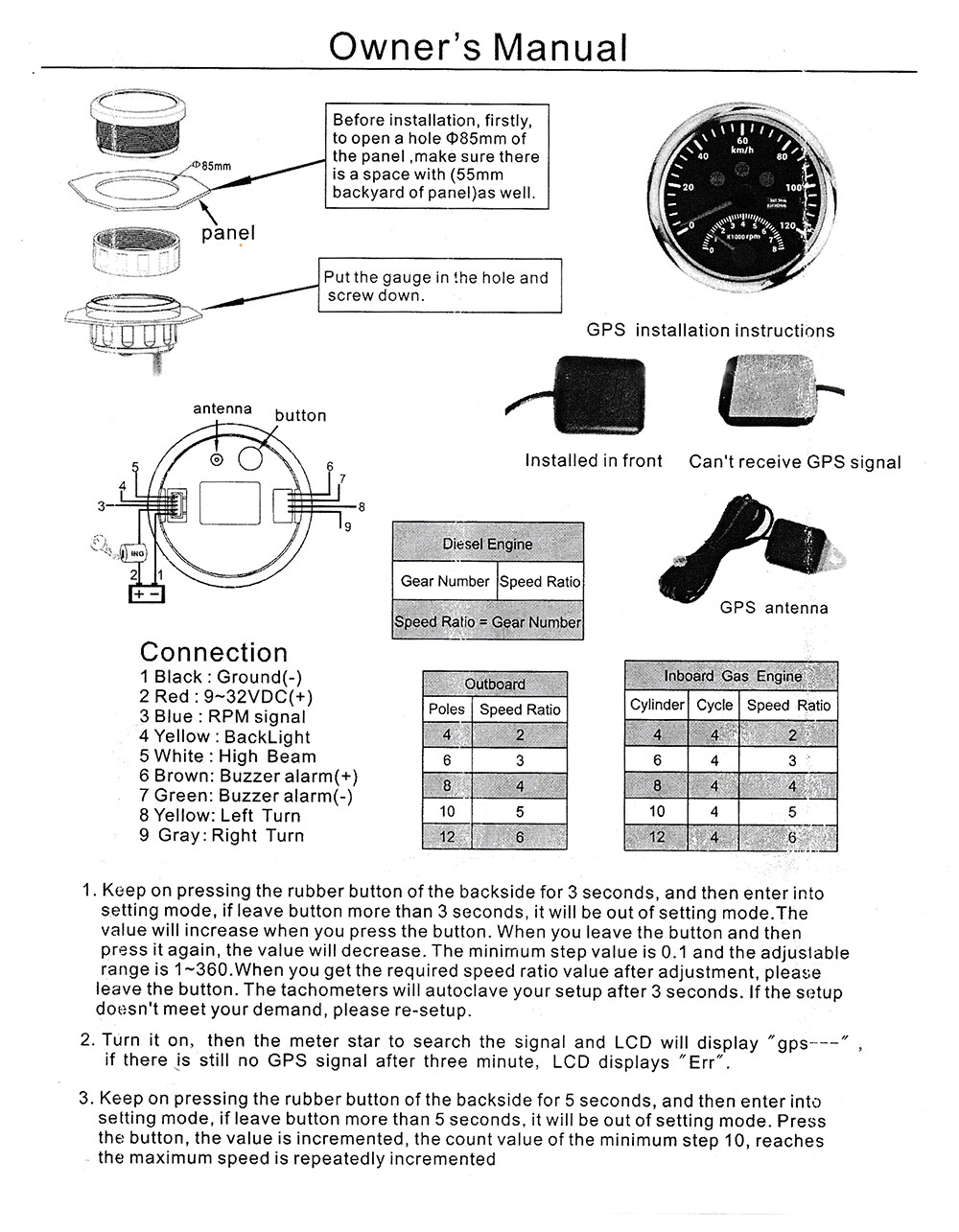 85mm GPS Speedometer 0-160MPH with Tachometer Gauge 0-8000RPM for Car Motorcycle