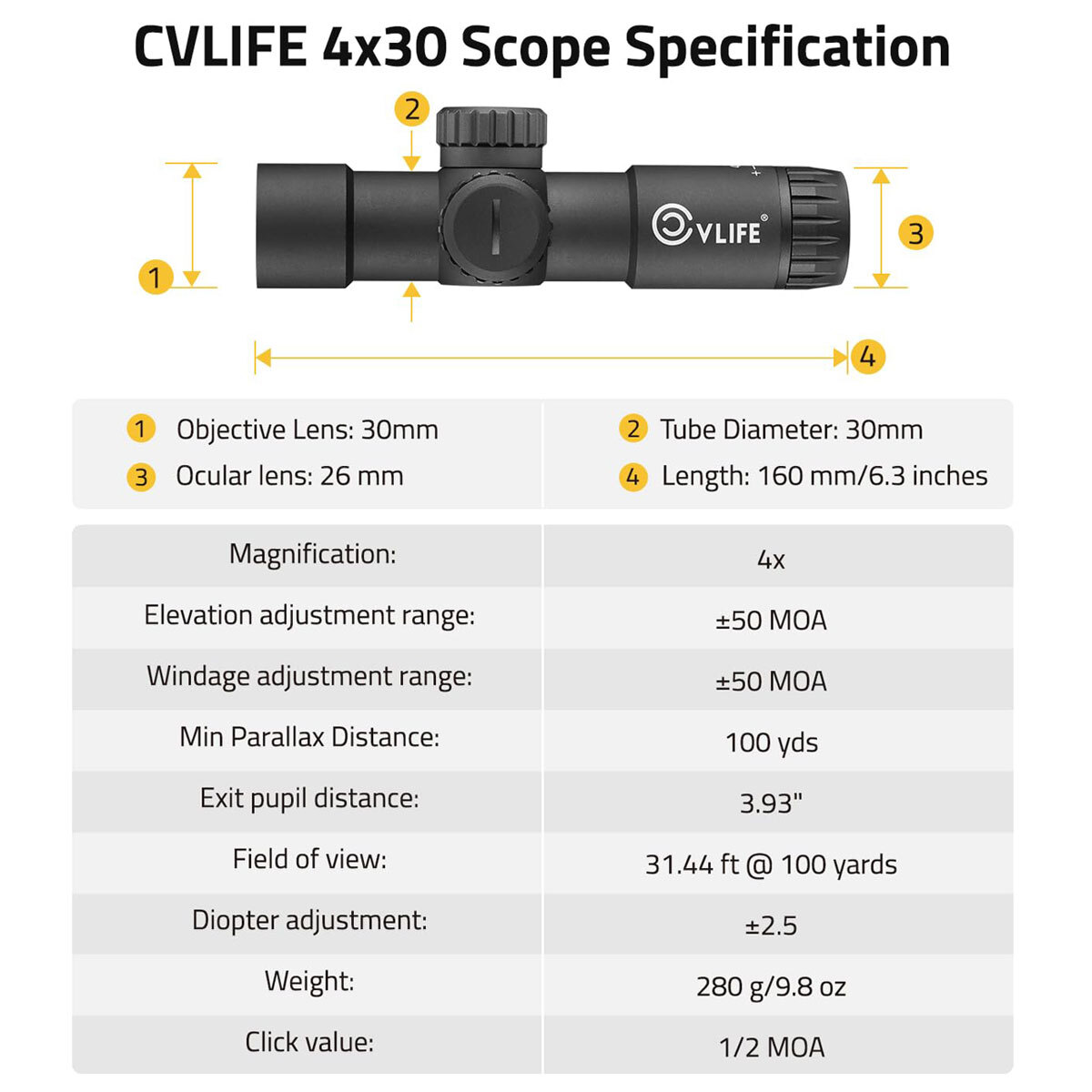 Compact 4x30 Rifle Scope Illuminated Customized-Dot Reticle w/ 30mm Offset Mount