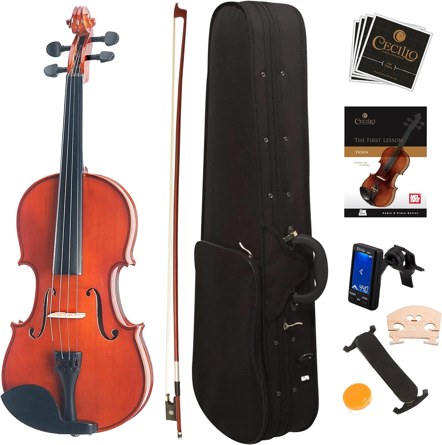 Mendini By Cecilio Violin for Student or Beginners, 1/2 MV - Natural Varnish
