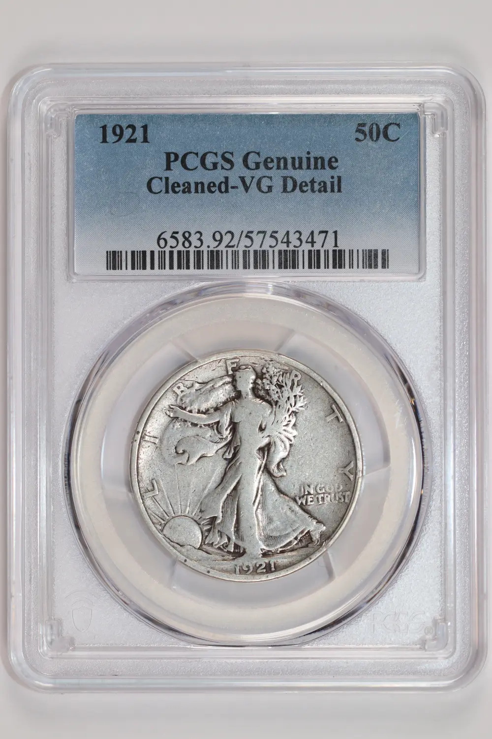 1921 WALKING LIBERTY HALF DOLLAR PCGS VG DETAILS