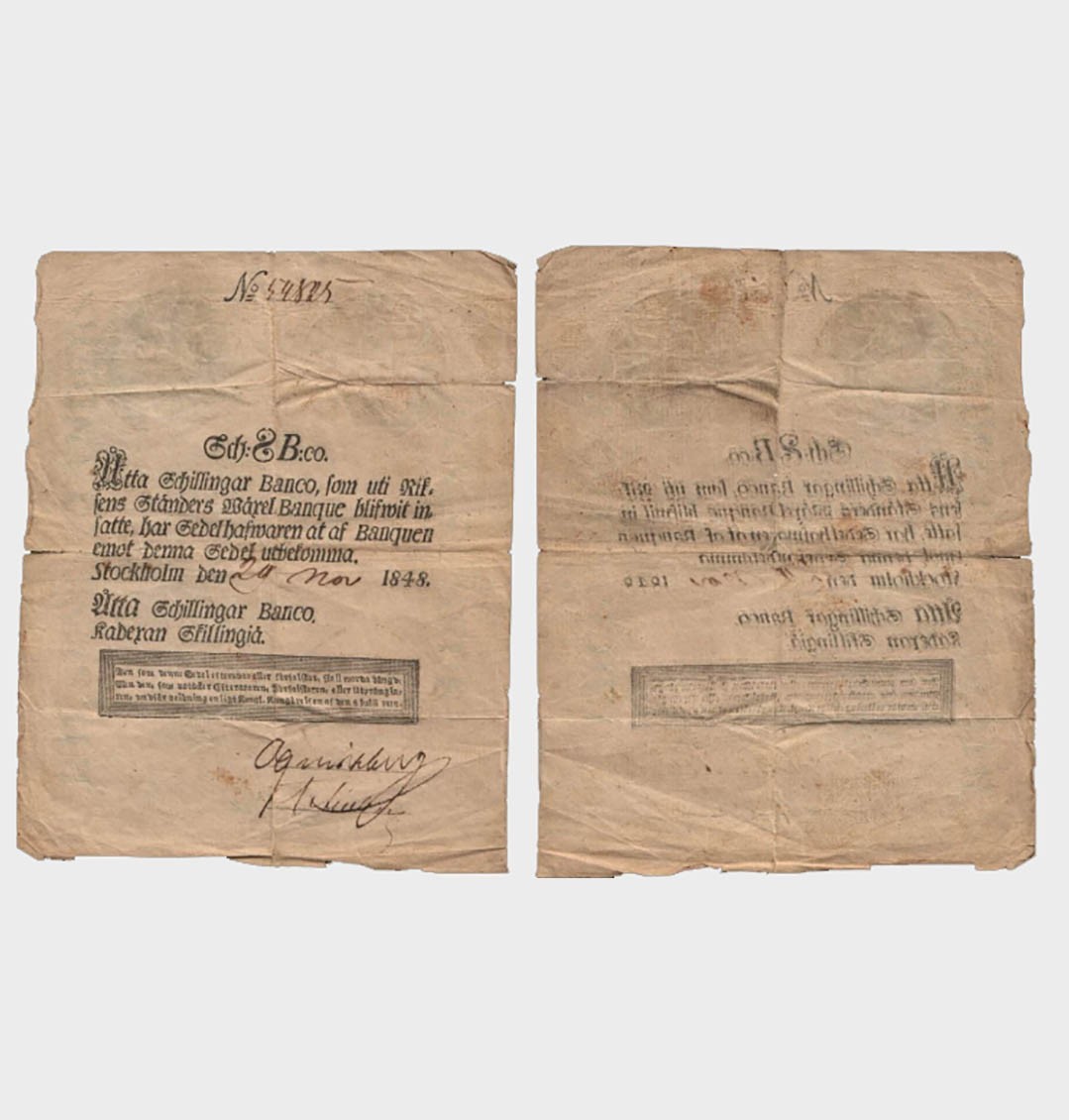 Sweden - 1848 - 8 Schillingar - "VG-" #CO8115