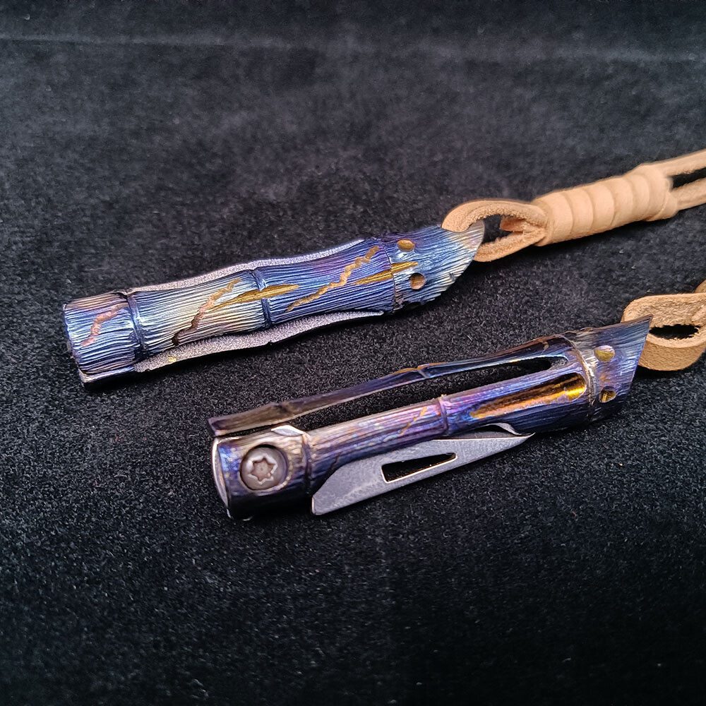 Titanium Keychain Mini Bamboo Folding Knife Paper Pocket Cutter Outdoor EDC