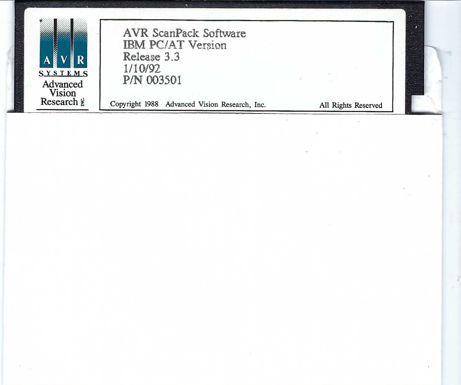 ITHistory (1992) IBM PC Software:  AVR ScanPack 3.3 5.25"