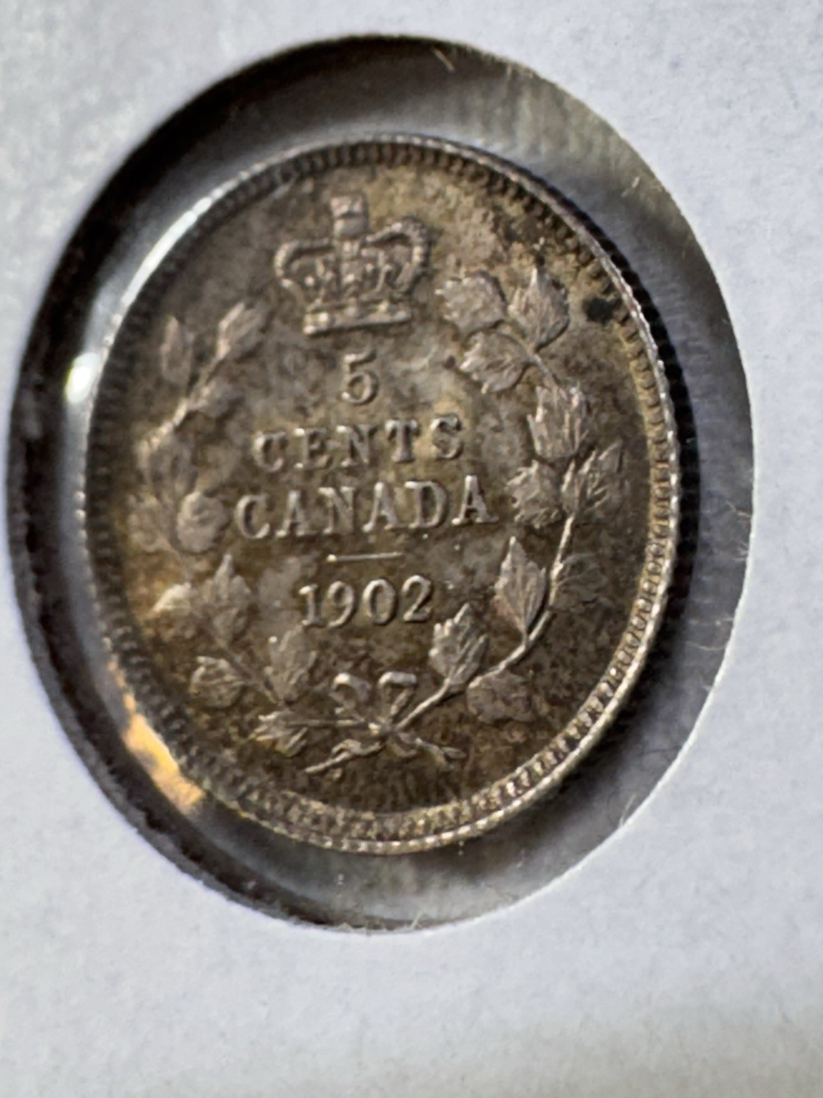1902 Canada 5 Cents Small Silver Coin