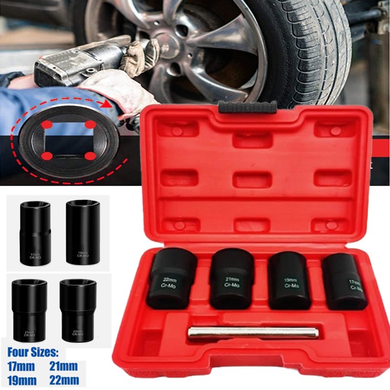 5pcs 1/2" Drive Twist Socket Set for Damaged Lug Nut Removal & Extraction