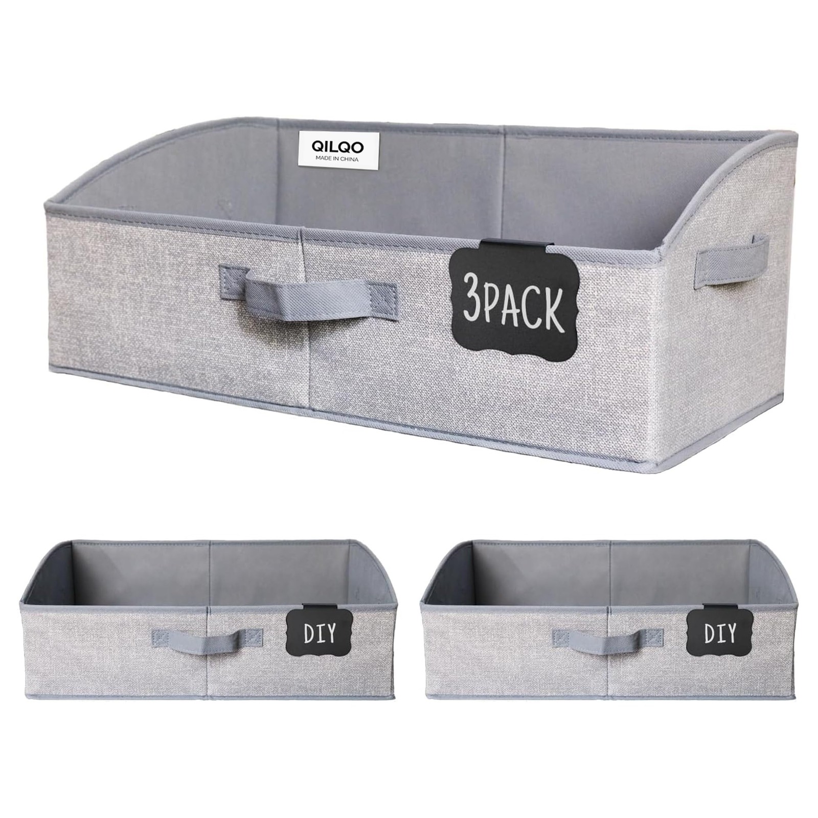 3 PCS Grey 28L Large Trapezoid Foldable Fabric Closet Storage Bins Basket
