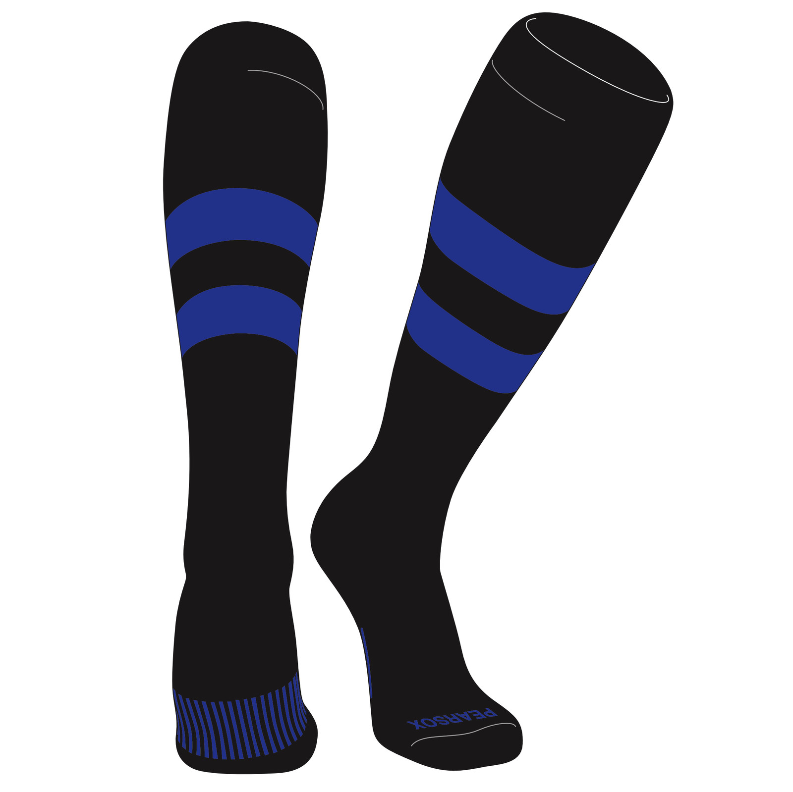 PEAR SOX Striped OTC Baseball, Softball, Football Socks (D) Black, Royal