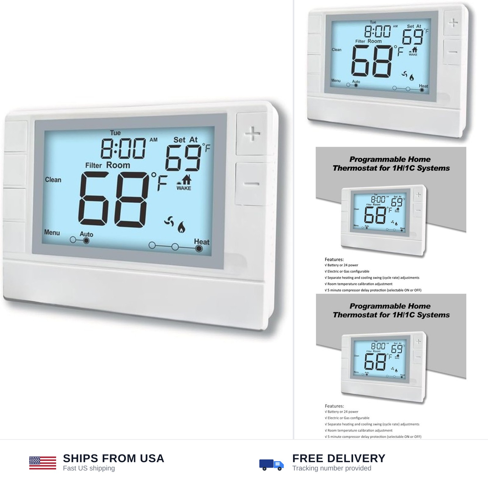 Programmable Thermostat for House, Single-Stage, 1 Heat/1 Cool, Energy-Saving...