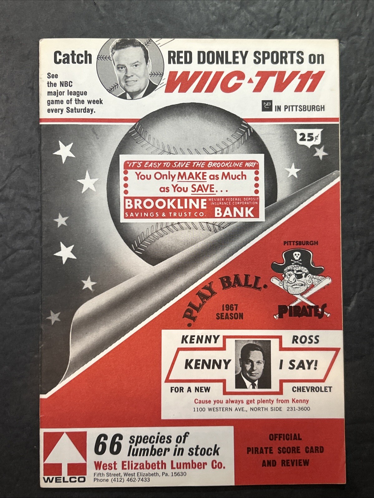 1967 Pittsburgh Pirates vs Houston Astros Baseball Scorecard Program -Scored