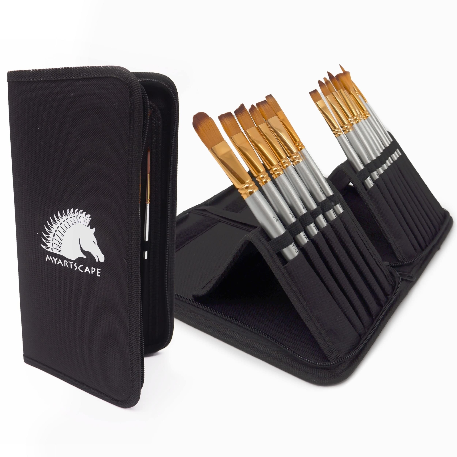 MyArtscape Paint Brushes - 15 Pc Art Brush Set for Watercolor, Acrylic, Oil &...