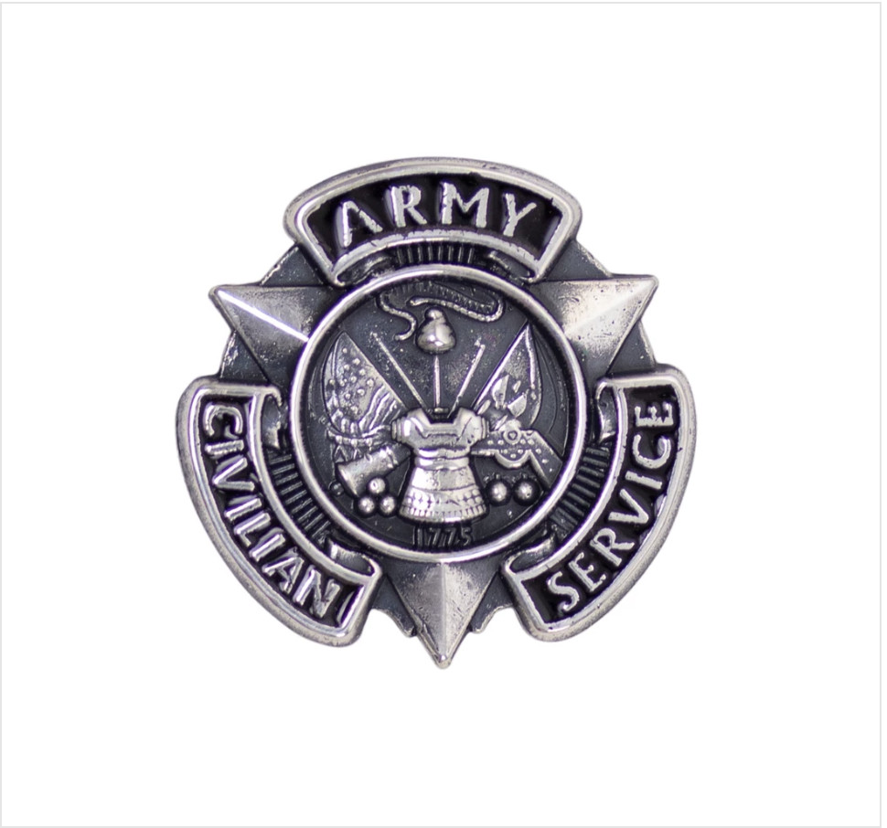 GENUINE U.S. ARMY LAPEL PIN: CIVILIAN SERVICE SILVER WITH MAGNET - OXIDIZED