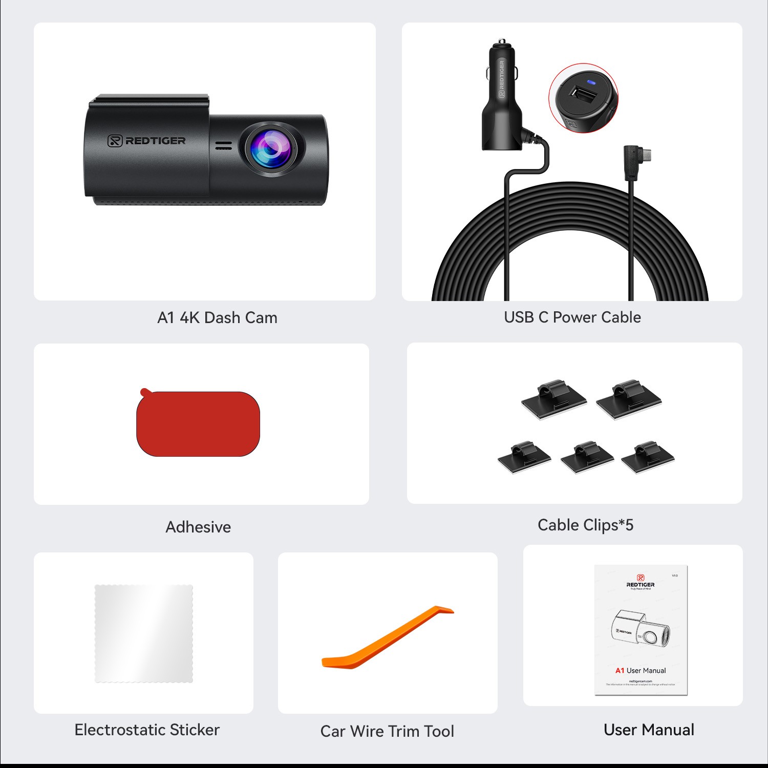 REDTIGER A1 4K Dash Cam APP Control Compact Mini Super Night Vision Hardwire kit