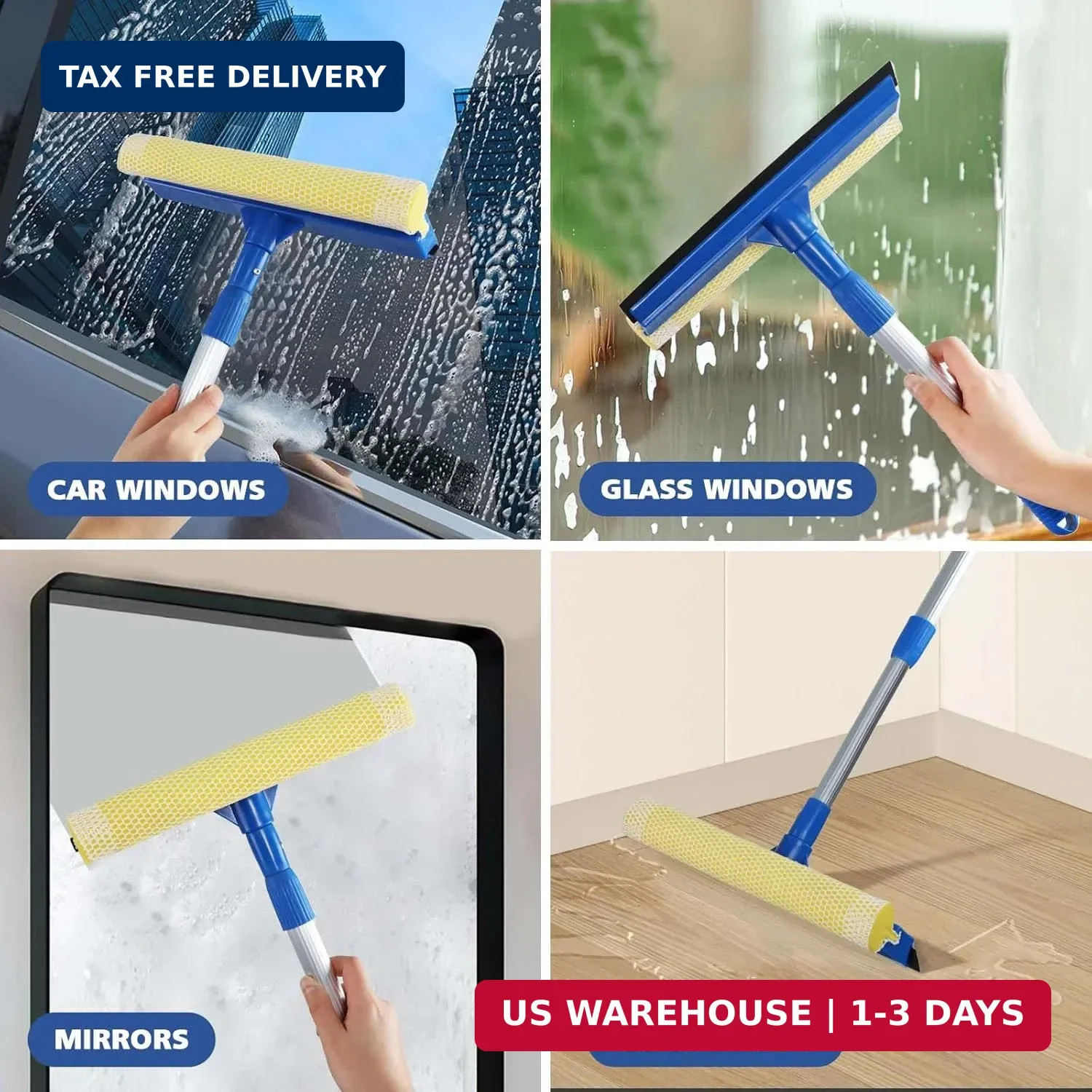 Professional Window Squeegee,2 in 1 Squeegee Window Cleaner with Long Stainless