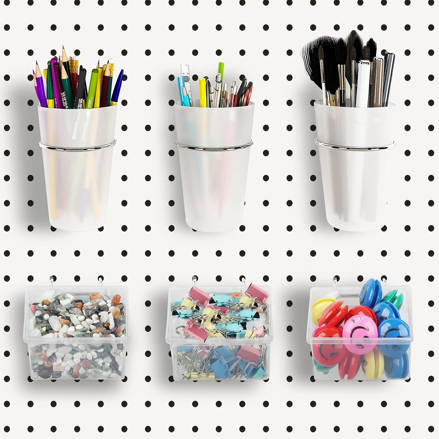 6 Sets Pegboard Bins and Cups with Pegboard Hooks, Pegboard Accessories Baskets,