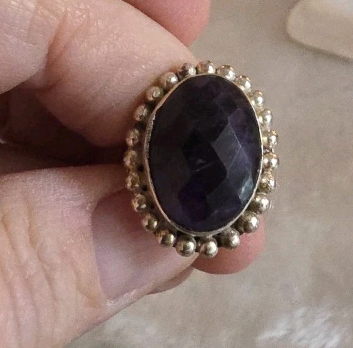 Handcrafted Artisan Sterling Silver Amethyst Ring Size 8