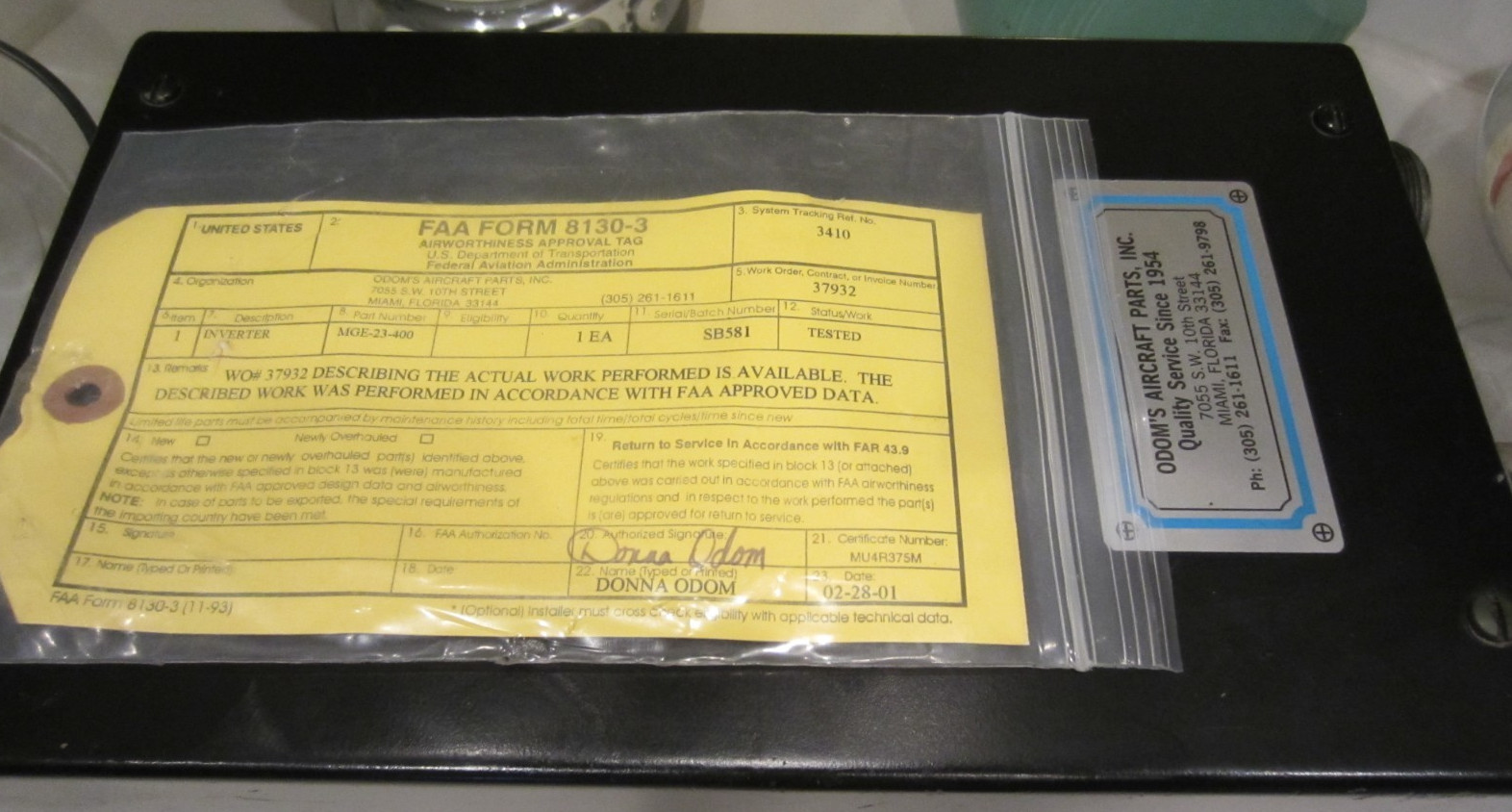 LELAND AIRBORNE INVERTER WITH OLD 8130 2001 TESTED AND CERTIFIED P/N MGE-23-400