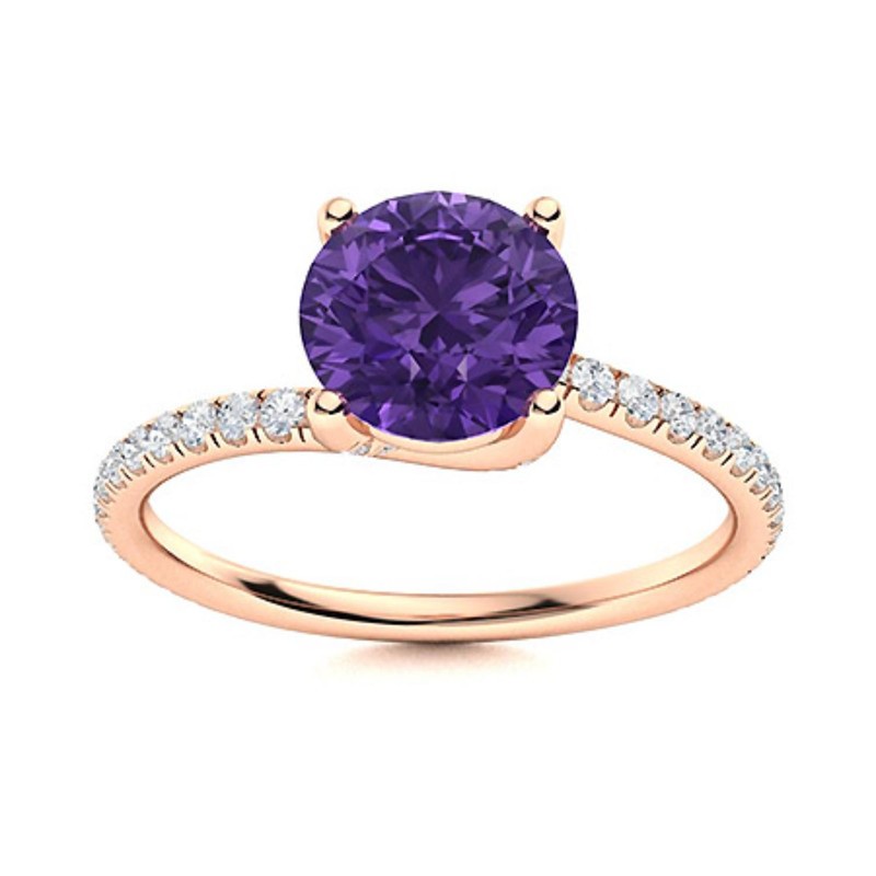 Womens day Sale 925 Silver Amethyst Stone Prong Solitaire with Accents Ring