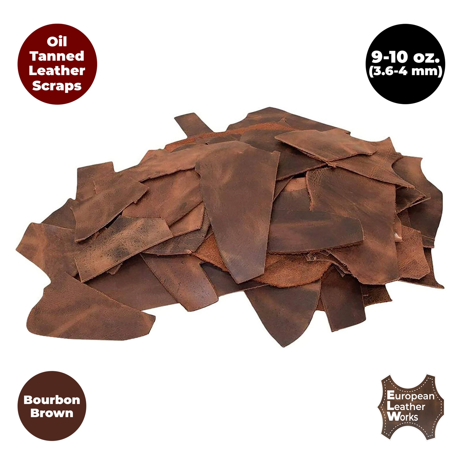 European Leather Work 9-10 oz. (3.6-4mm) Oil-Tanned Leather Scraps Bourbon Brown