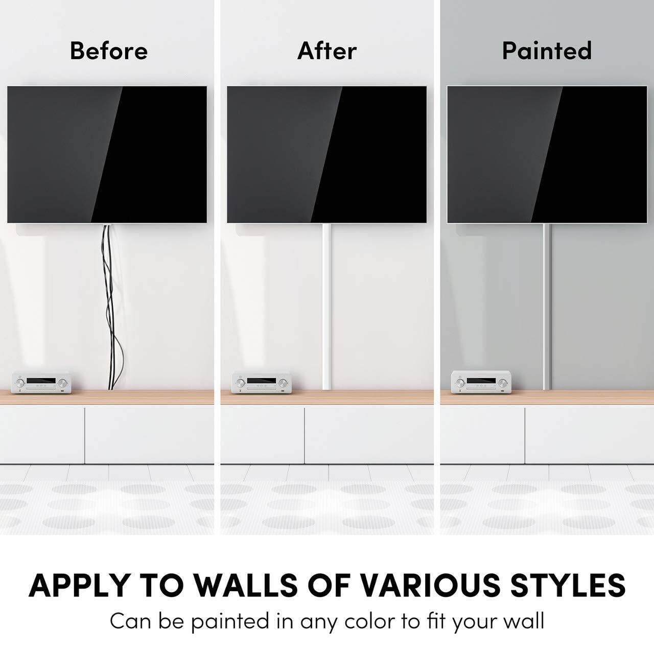 Wall Cable Concealer 306” Cord Cover Raceway White Cable Management System