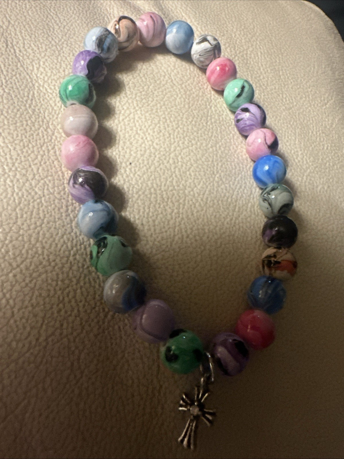 Hand Strung Multi Beaded Bracelet With Cross Charm