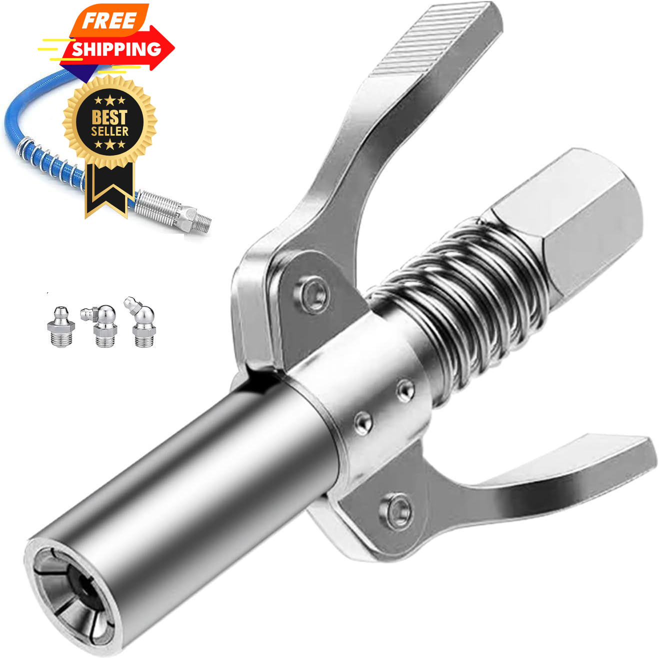 GSXRB Grease Gun Coupler,Quick Lock Double Handle Nozzle with12IN...