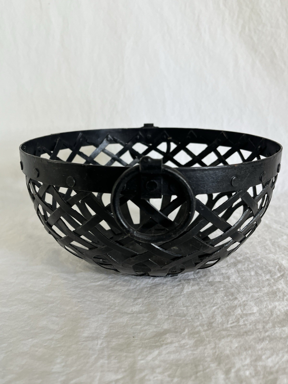 Black Resin Basket with Ring Handles Inspired by Cast Iron Baskets