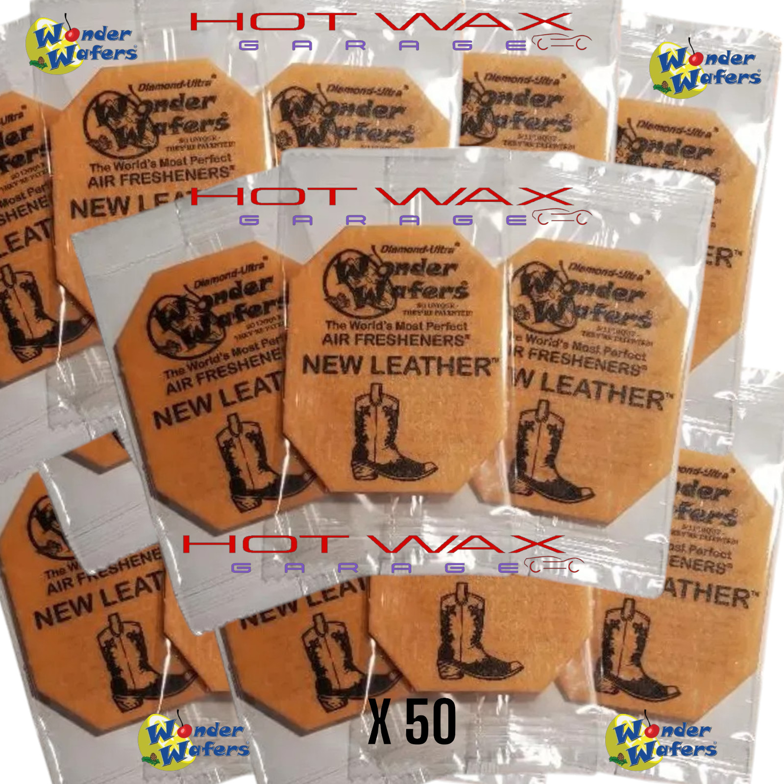 60 COUNT Of Wonder Wafers NEW LEATHER  " INDIVIDUALLY WRAPPED Air Freshener
