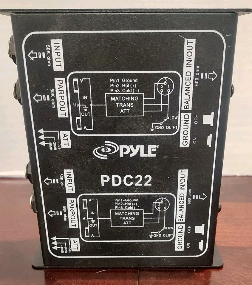 Pyle PDC22 passive DI box audio hum eliminator 1/4" XLR converter dual direct