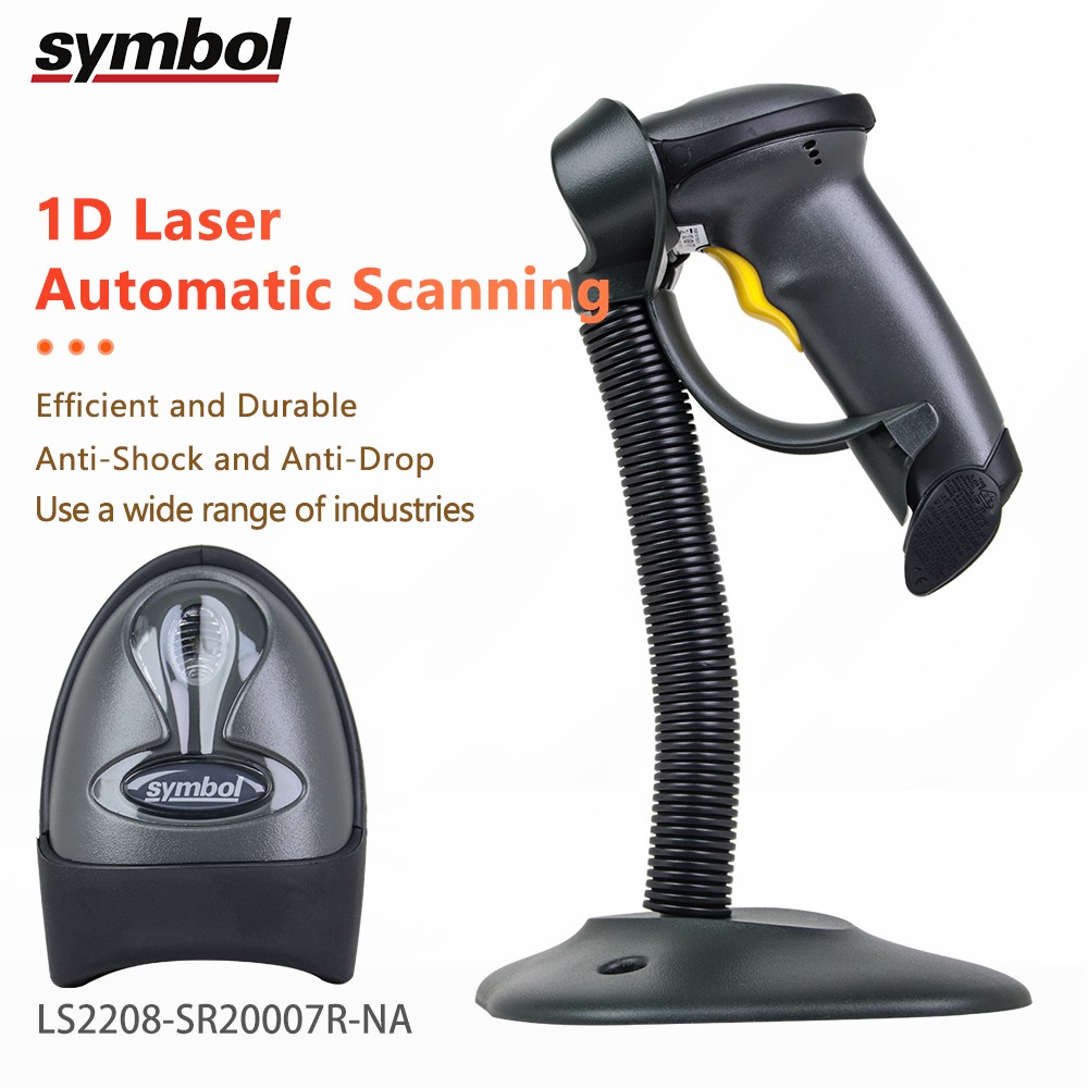 Zebra Symbol LS2208-SR20007R-NA 1D Barcode Scanner Reader w/ Stand+USB Cable