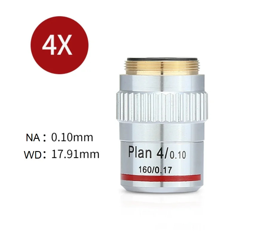 195 Plan Achromatic Microscope Objective Lens 4X RMS 20.2mm Biological Lab