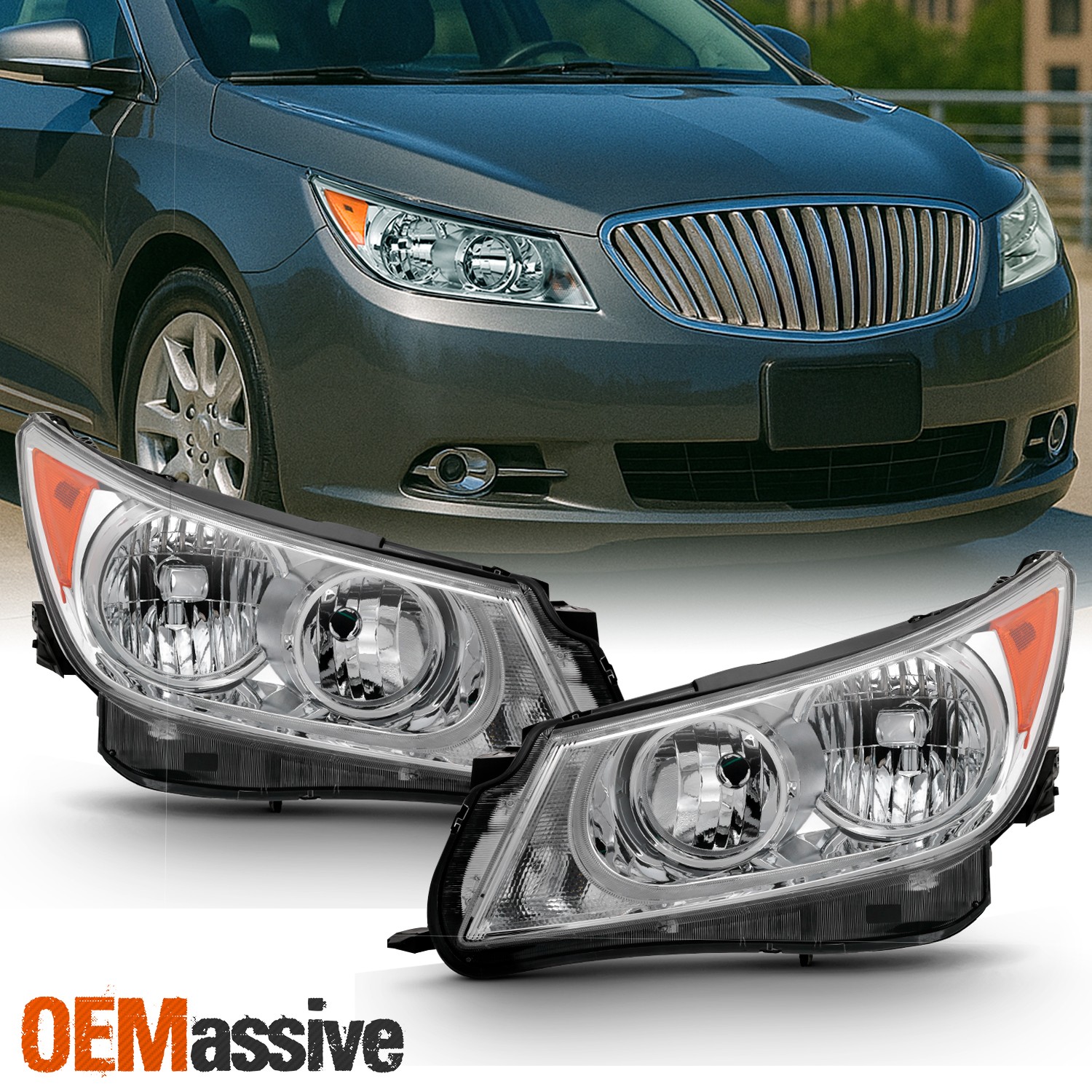 Fit 2010 2011 2012 2013 Buick LaCrosse Driver+Passenger Side Halogen Headlights