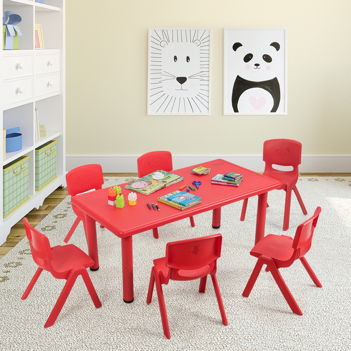 6-pack Kids Plastic Stackable Classroom Chairs Indoor/Outdoor Kindergarten Red