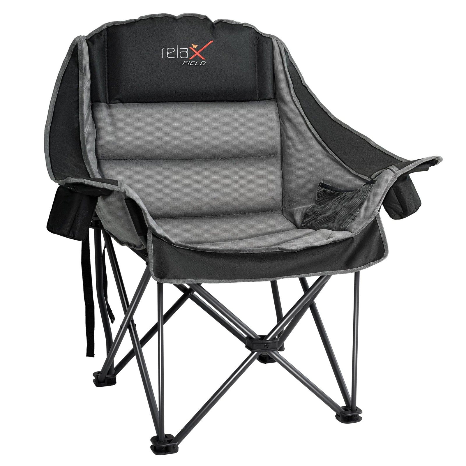 Oversized Camping Chair, Portable Folding Padded Camp Chairs with Side Pocket, C