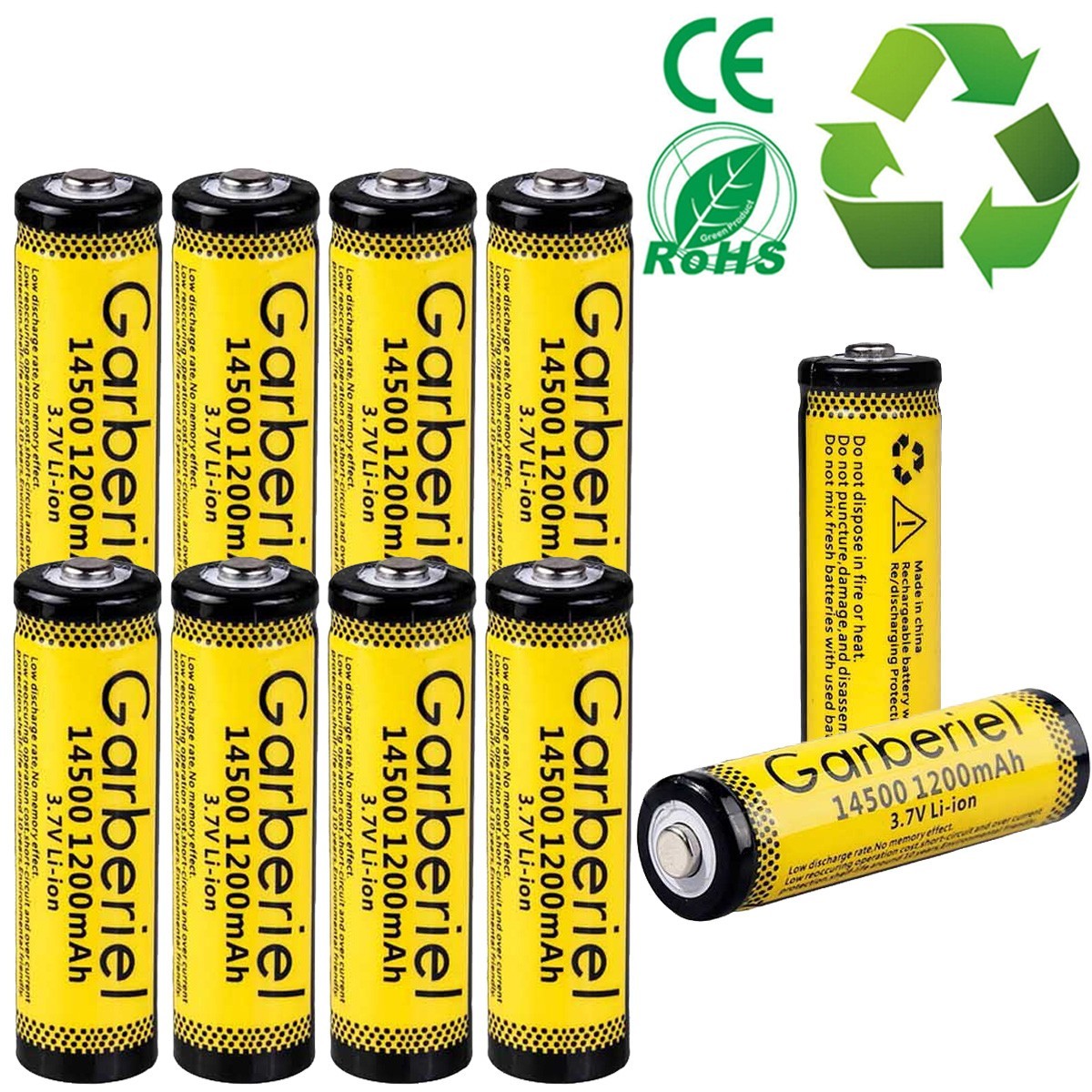 10PACK 1200mAh AA 14500 Battery 3.7V Rechargeable Batteries Cell for Flashlight