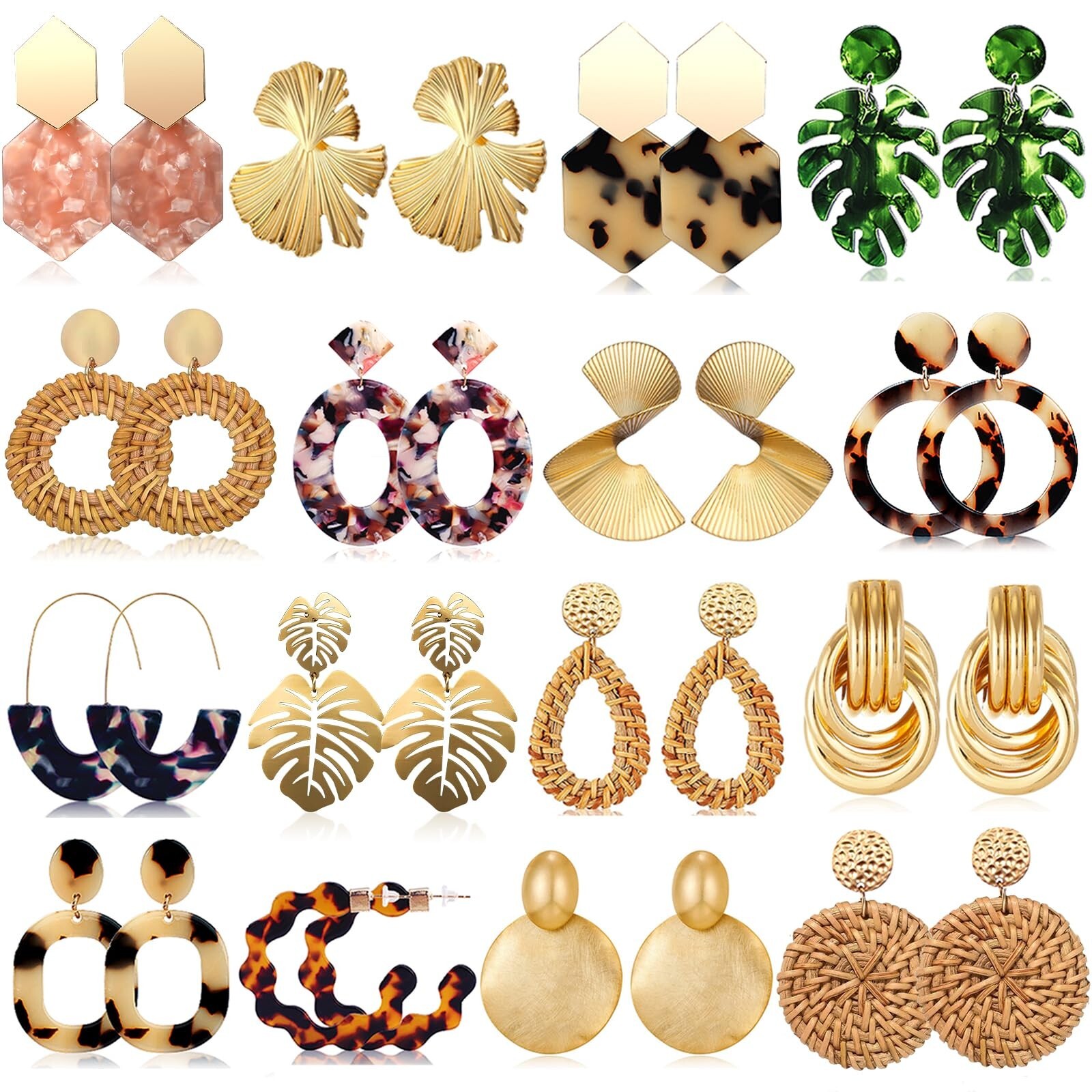 FIFATA Statement Earrings for Women Rattan Earrings Big Gold Geometric Drop D...