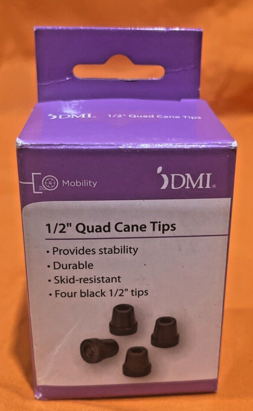 DMI Replacement Cane Tips with Metal, 1/2”Inch, Black 1 Box With 4