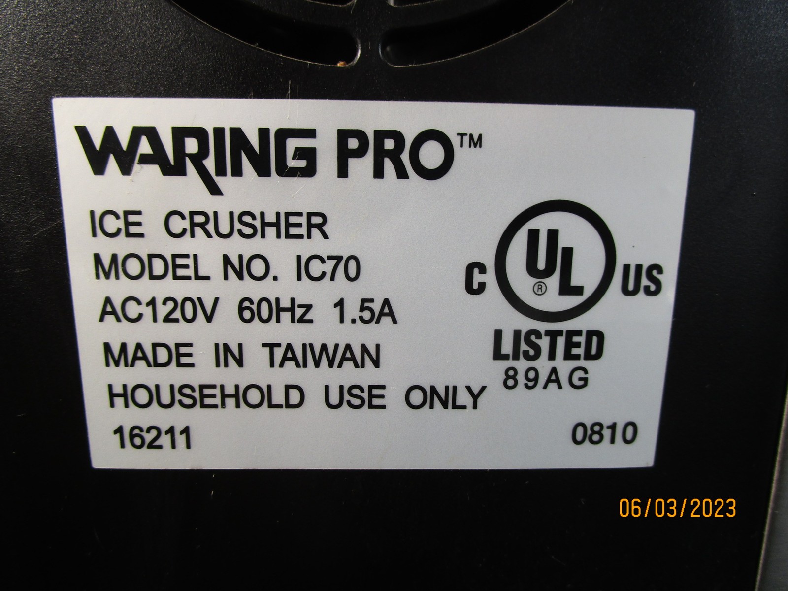 Waring Pro Ice Crusher Model IC70