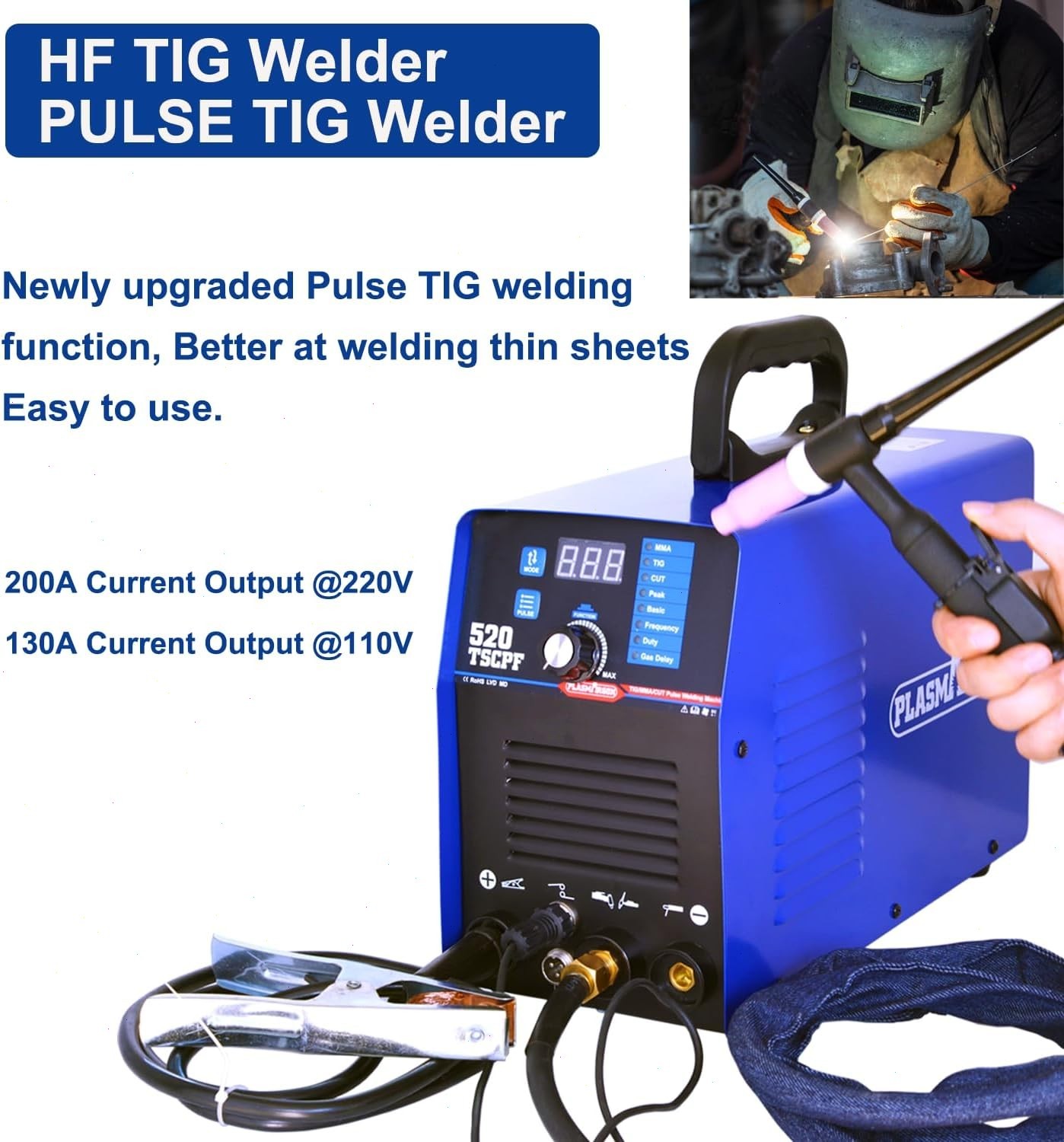520TSCPF 3-IN-1 110V/220V Plasma Cutter Welder Machine HF 50A CUT/200A TIG/MMA