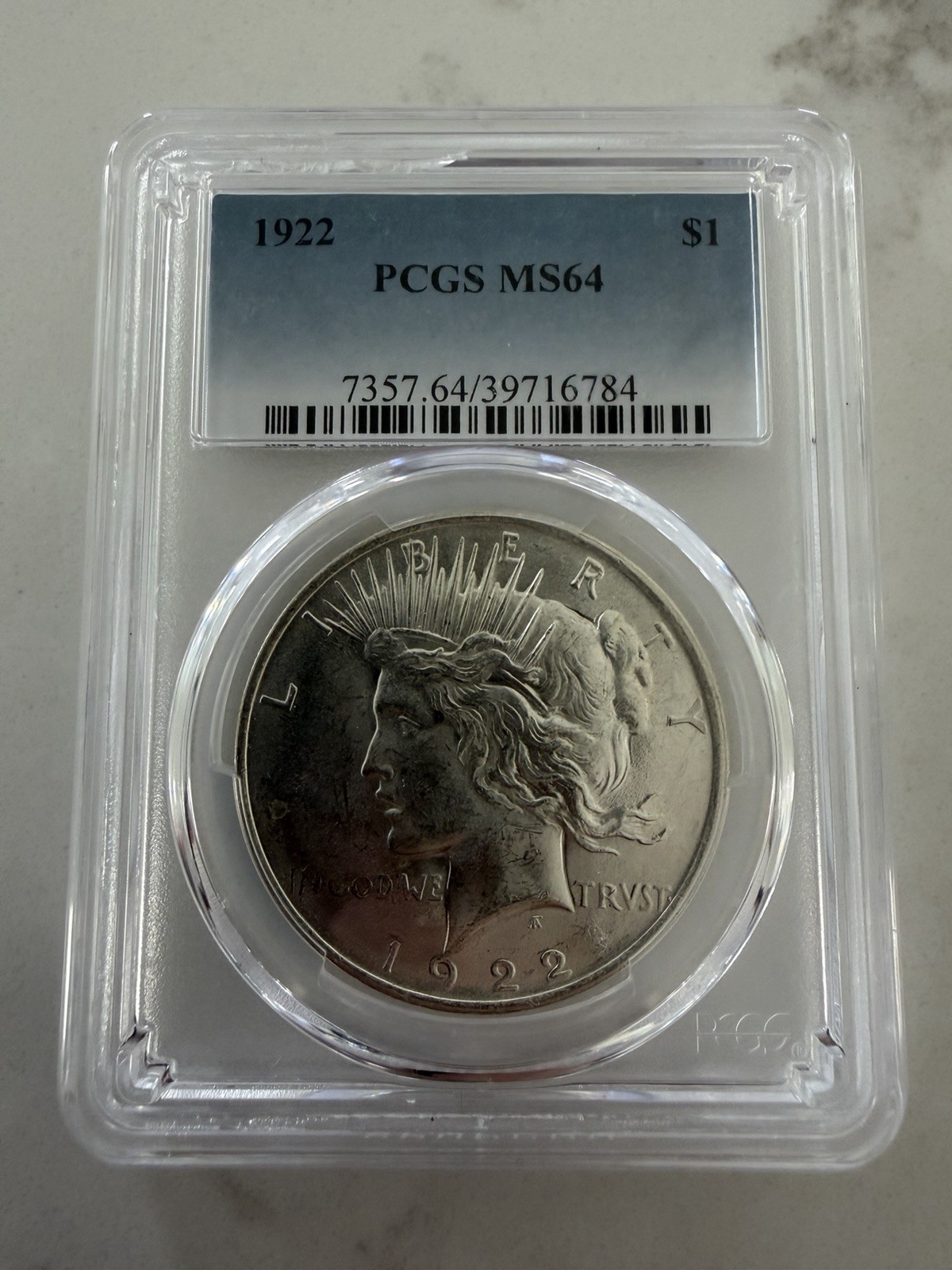 1922 Peace Silver Dollar PCGS MS64 90% Silver Slabbed