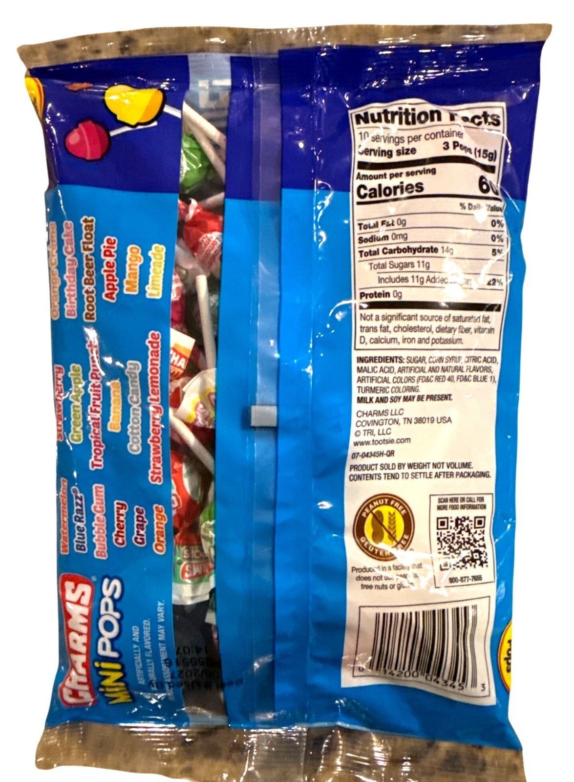 2pc Set 5.39oz/30ct per Bag CHARMS Mini Pops Candy Watermelon Strawberry Mango