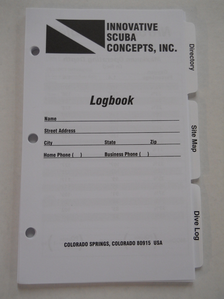 Log Book Binder Replacement Pages 3 Ring Scuba Diving Dive Set Tabbed LB0260