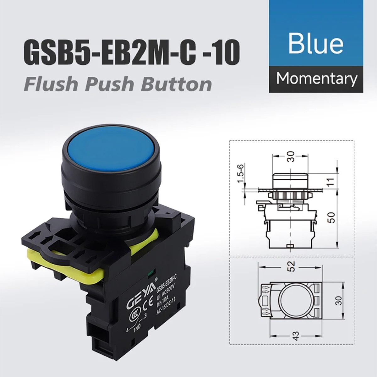 GEYA built - in pushbutton 10A NO/NC pushbutton/continuous function reset & self-locking
