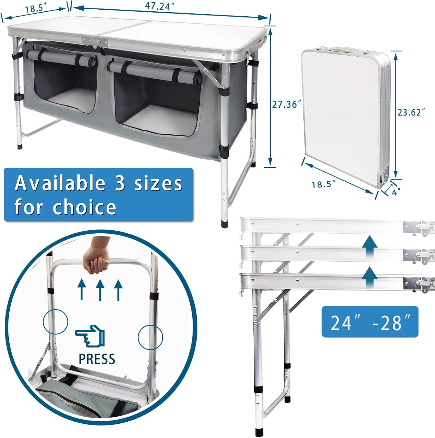 Camping Table Storage Aluminum Adjustable Outdoors Portable Tailgating