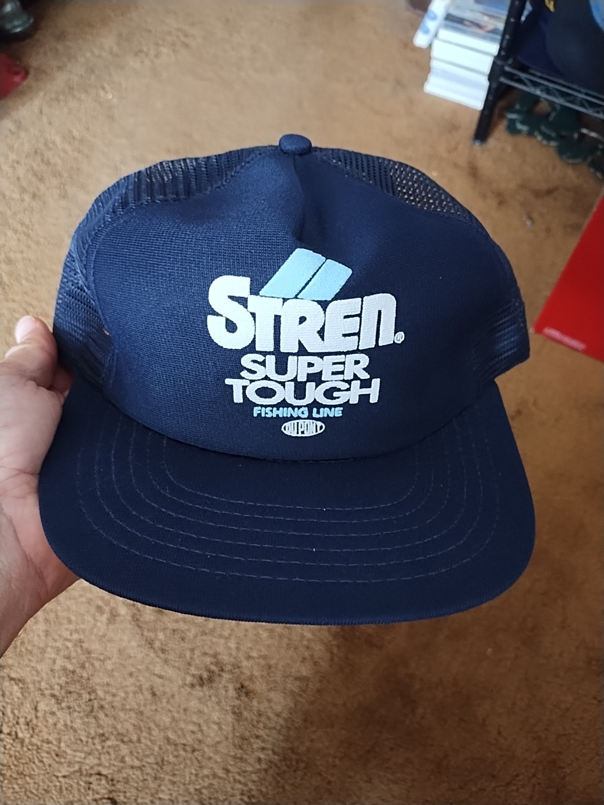 Vtg STREN Super Tough Fishing Line Dupont Mesh Trucker Hat Snapback Cap USA