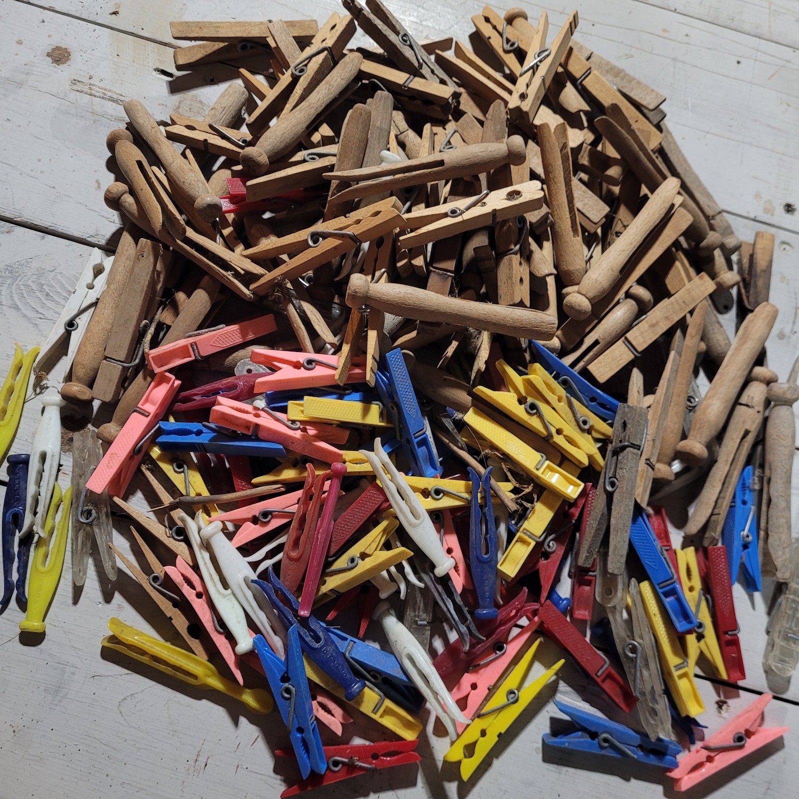 Vintage Lot of 160+ Clothes Pins Wooden and Plastic