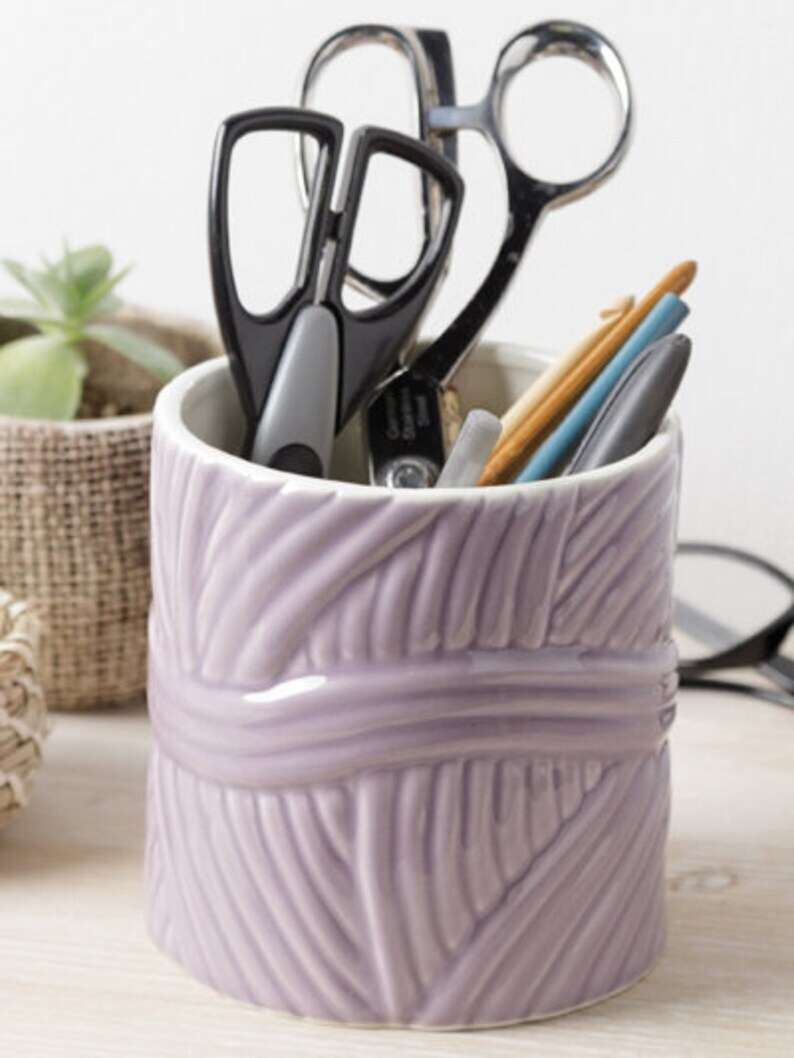 Yarn Ball, Caddy, Vase, Knitting Needle Holder, Lavender, Ceramic! Planter