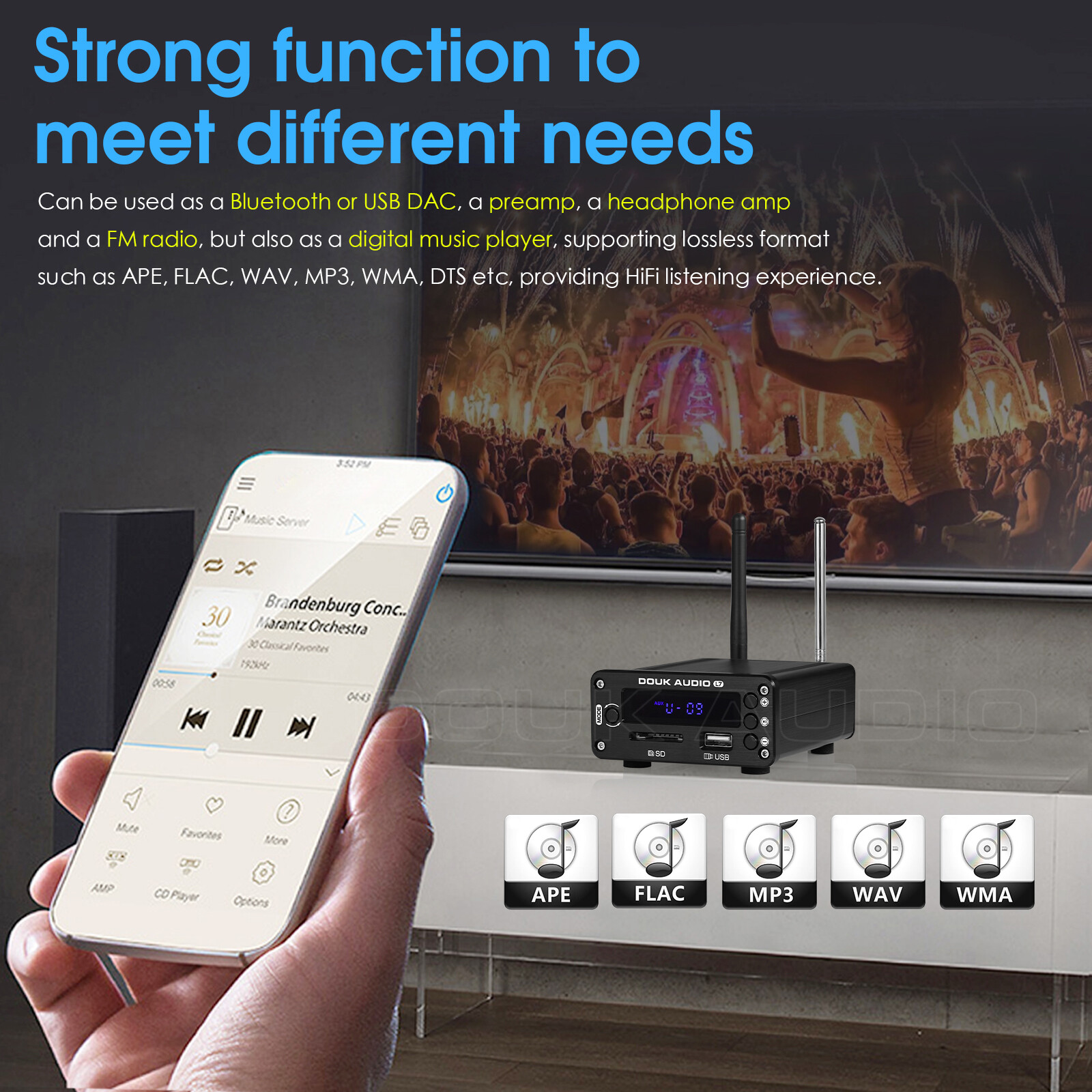 Bluetooth 5.0 Audio Receiver Wireless Adapter with USB SD Music Player FM Radio