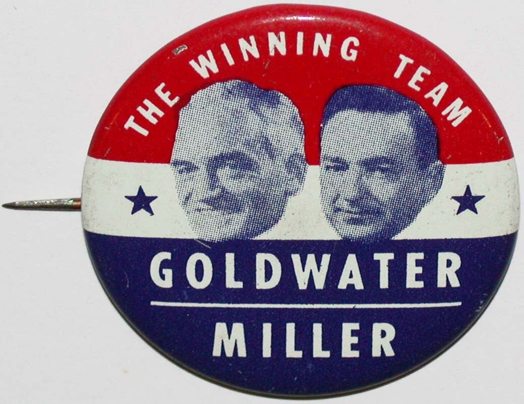 Vintage political pin GOLDWATER MILLER The Winning Team with their pictures nrmt