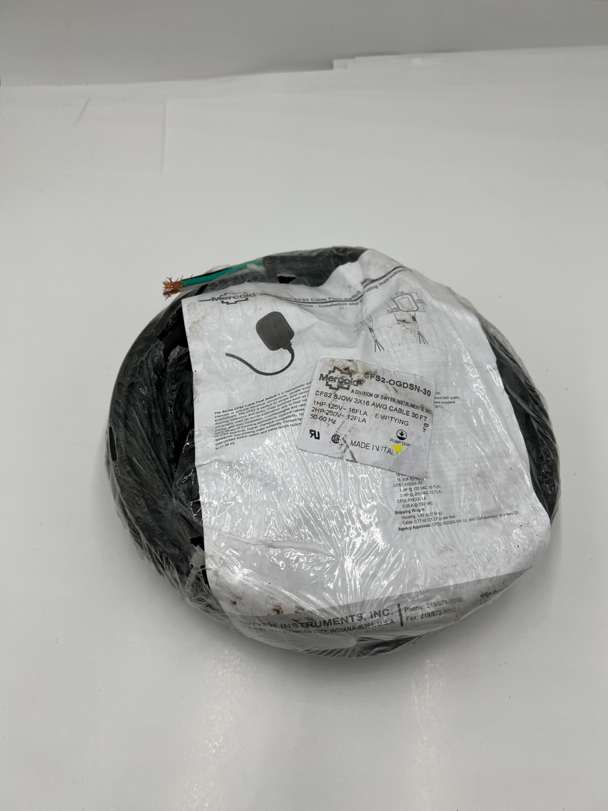 Dwyer Mercoid CFS2-OGDSN-30 Mechanical Float Switch SJOW Cable 30 ft PVC