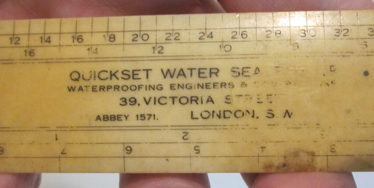 ANTIQUE BRITISH ADVERTISING RULER 6 1/4" ENGINEERING SCALE SECTOR LONDON ~1900
